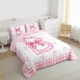 thumbnail image 3 of Feelyou Girly Monogrammed B Queen Comforter Set, Cartoon Pink Bownknot Ribbon Bedding Sets, Princess Buffalo Plaid Reversible Bedding Comforter Set, Super Cozy Room Decor, 3 Pieces, 3 of 8
