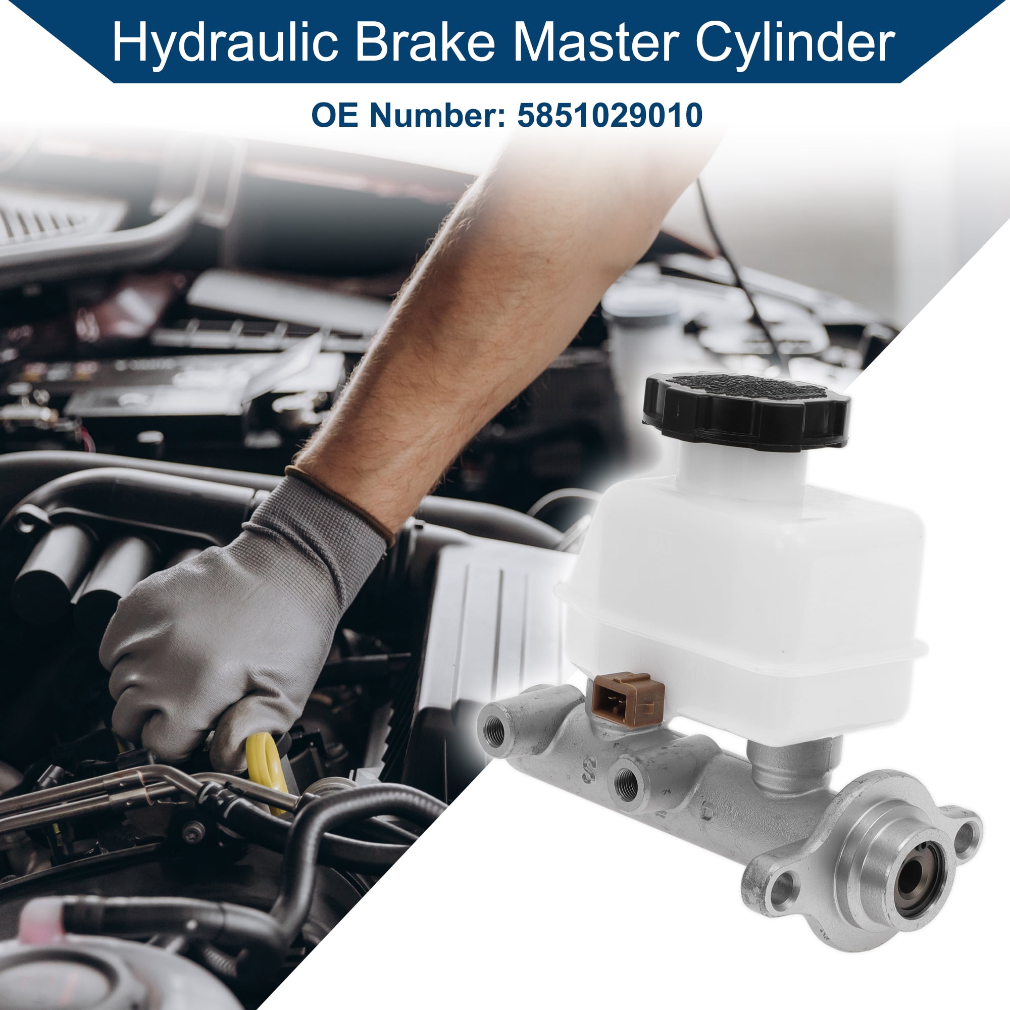 Unique Bargains No.5851029010 Brake Master Cylinder with Reservoir for Hyundai Elantra 1996-2000 Engine Compartment Hydraulic Master Cylinder Durable Aluminum Alloy Plastic 1 Pc Silver Tone White