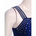 thumbnail image 5 of TiaoBug Women Shiny Rhinestone Gymnastics Leotard Dance Top One Shoulder Fringe Tassel Figure Skating Bodysuit Navy Blue XL, 5 of 7