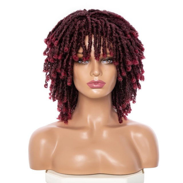 Ruilong Peluca corta de rastas para mujeres y hombres negros, pelucas afro rizadas, peluca de pelo sintético suave sin pegamento, resistente al calor, transpirable ((T1B/Borgoña))