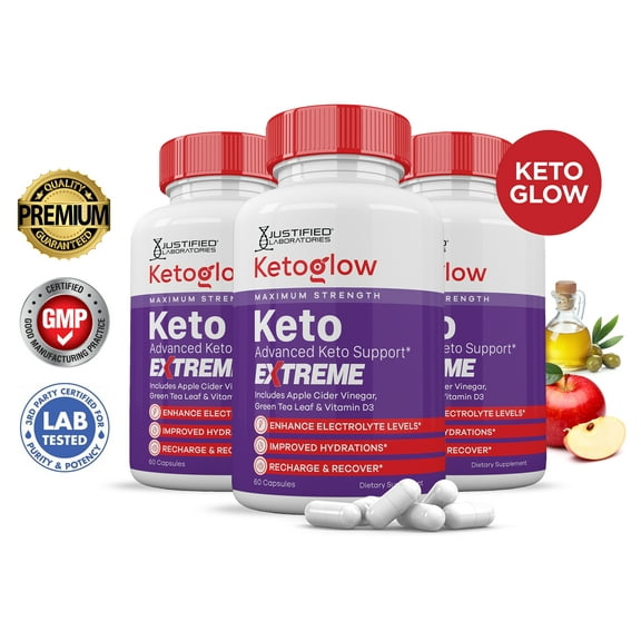 (3 Pack) Keto Glow ACV Extreme Pills 1675mg Alternative to Gummies Dietary Supplement 180 Capsules