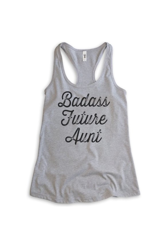 Badass Future Aunt Tank Top, Ladies Racerback Tank Top, Badass Aunt Tank, New Aunt Tank, New Aunty Tank, Heather Gray, Medium