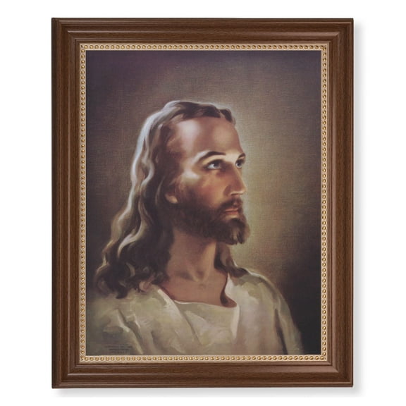 Head of Christ Picture Framed Wall Art Decor, Extra Large, Classic Dark Walnut Finished Frame with Gold Beaded Lip
