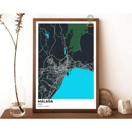 Malaga Map, Malaga Map Print, Malaga Wall Art, Malaga Travel Poster, Malaga Poster, Malaga Photo, Malaga City Map, Malaga Spain Poster Wall Art, Modern Wall Decor, 8x12 UNFRAMED