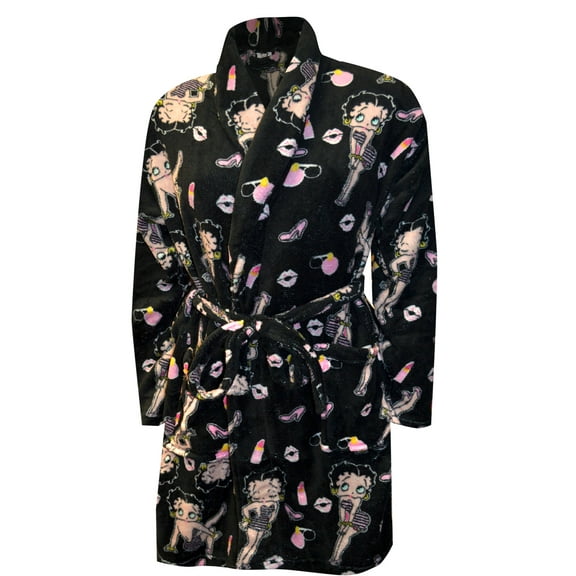 Betty Boop Womens Betty Boop Black Super Soft Plus Size Plush Robe (2XL/3XL)