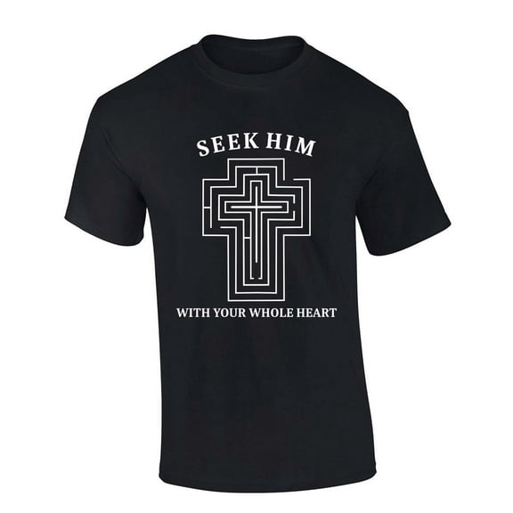 Men's Christian T-shirt Seek Him With Your Whole Heart Short Sleeve T-shirt-Black-small