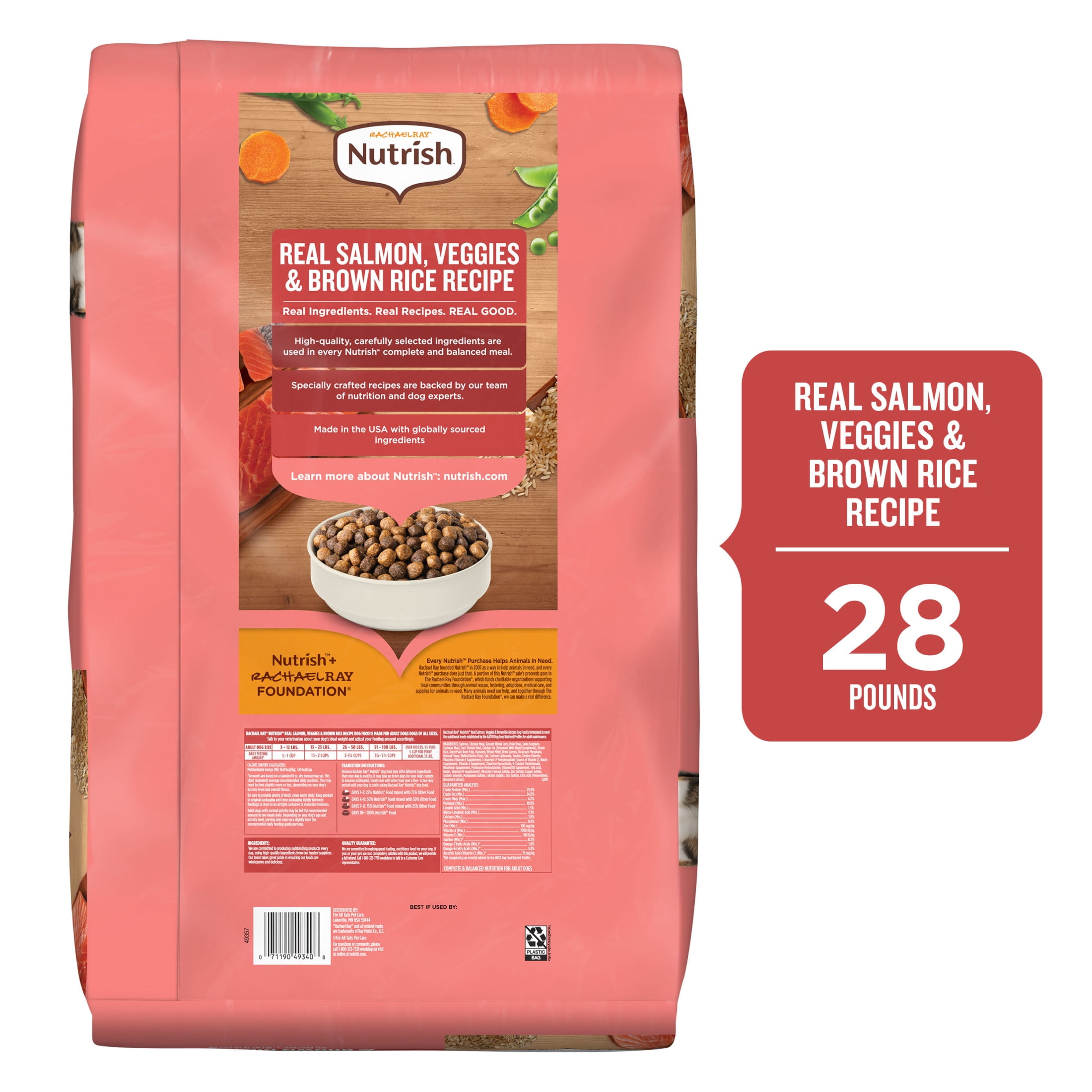 Rachael Ray Nutrish Dry Dog Food Real Salmon, Veggies & Brown Rice Recipe, 28lb.