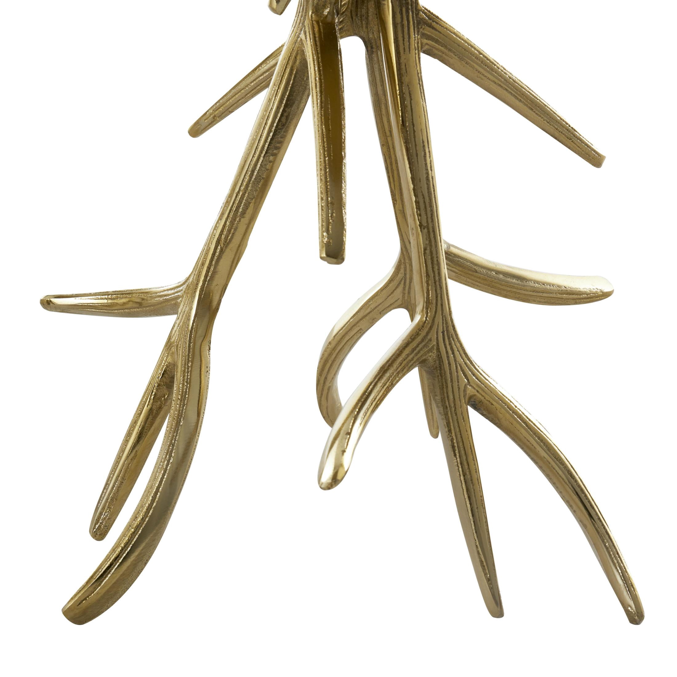 DecMode 15" x 22" Gold Aluminum Metal Tree Accent Table with Textured Tree Branch Legs, 3-Pieces