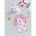thumbnail image 3 of Toddler Baby Girls Rash Guard Swimsuit 3 6 12 18 Months 2T 3T Sea Shell Print Long Sleeve Bathing Suit Wide Brim Sun Hat Beachwear, 3 of 8