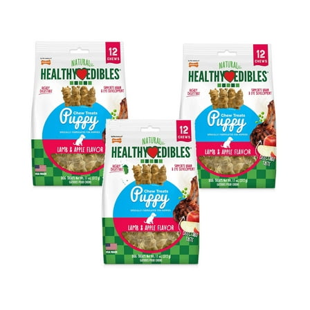 Nylabone 3 PackEGSC of Healthy Edibles Puppy Chew Treats, 11 Ounces Each, Lamb and Apple Flavor, Made in The USA