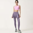 thumbnail image 7 of Women's High Waist Leggings with Attached Flowy Skirt Overlay for Active and Casual Wear - Large, Purple, 7 of 7