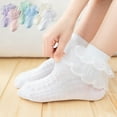 thumbnail image 3 of 6 Pack Girls Ruffle Socks Frilly Double Lace Socks Cotton Turn Cuff Socks Toddler Pageant Socks for Girls, 3 of 9