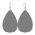 thumbnail image 6 of Faux Leather Teardrop Earrings Black White Mosaic Vertical Stripes Printed Dangle Earrings Lightweight Drop Earrings, 6 of 6