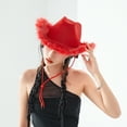 thumbnail image 3 of Cowgirl Hat Felt Cowboy Hat for Women Fluffy Feather  Brim Shiny Crown Sequins Retro Cap Western Party, 3 of 10