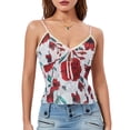 thumbnail image 1 of Gupgi Camisoles à Bretelles Spaghetti pour Femmes, Imprimé Floral, Col en V, Noué à l'Avant, Sans Manches, Haut Cami Ajusté, Débardeur, 1 of 9