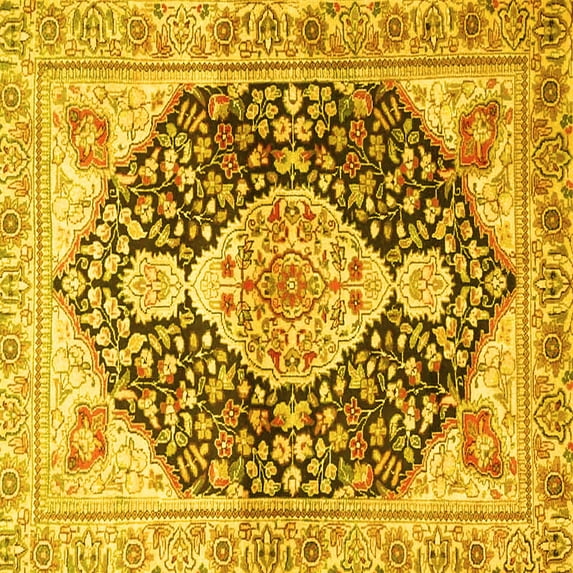 Ahgly Company Machine Washable Indoor Square Medallion Yellow Traditional Area Rugs, 3' Square