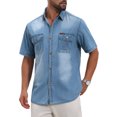 thumbnail image 4 of INSPIRE CHIC Men's Denim Chest Pockets Western Retro Short Sleeve Shirts M Light Blue, 4 of 5