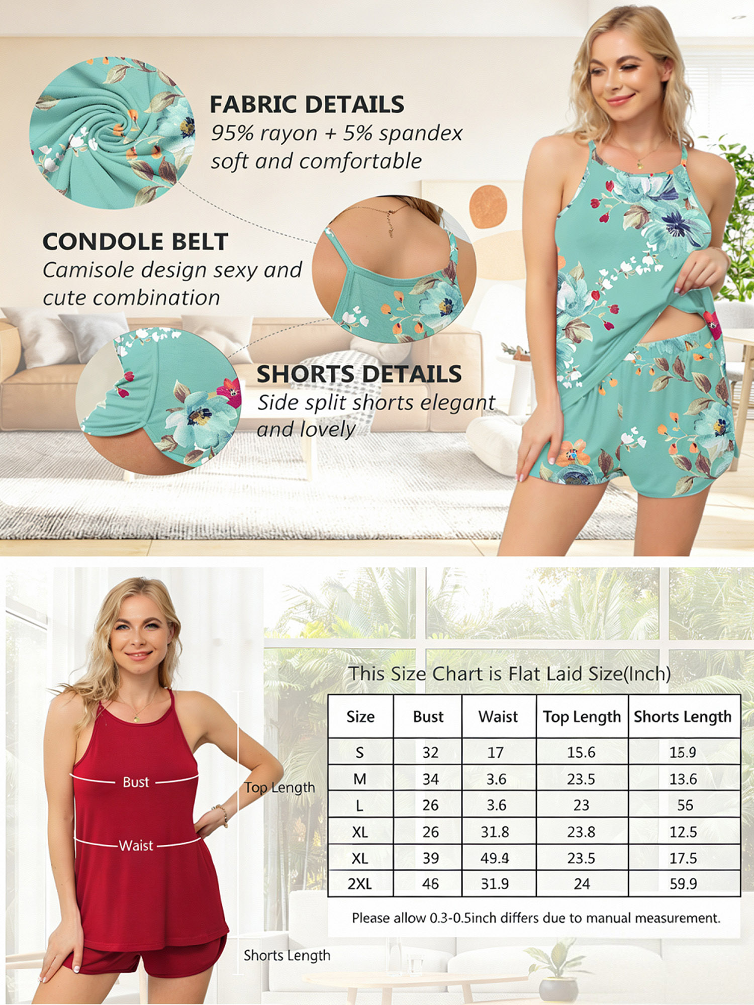 Anygrew Women's Cami Shorts Pajama Set, 2-Piece photo 6