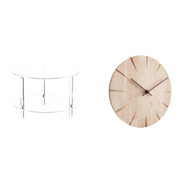 Mesa auxiliar redonda de acrílico,Mesa auxiliar redonda de acrílico,mesita de noche.,Reloj de pared redondo,Reloj de pared de madera maciza para la decoración de la sala de estar,Reloj de