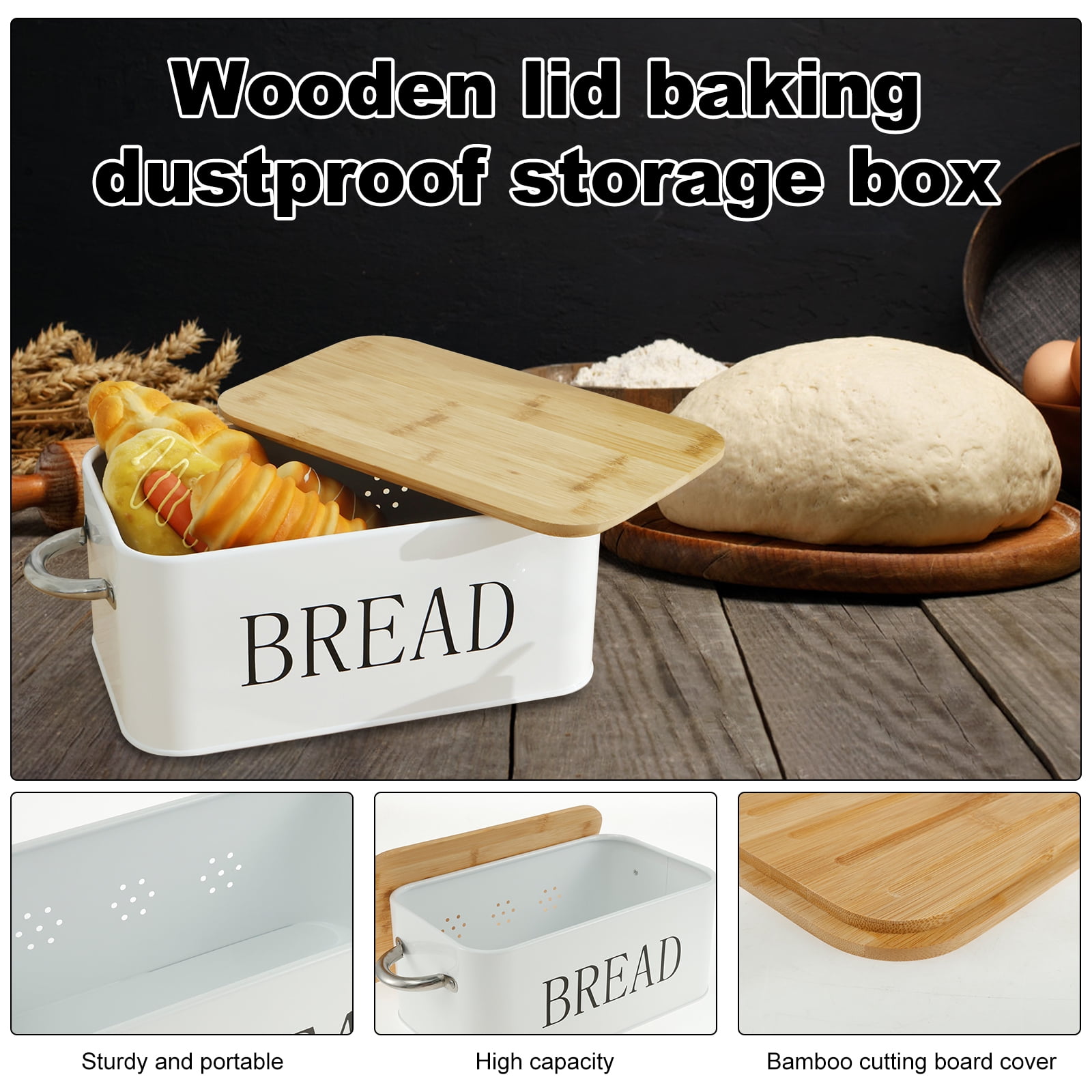 White Bread Box for Kitchen Countertop Bread Box with Cutting Board Lid White Bread Box Small Bread Box, Bread Bin Bread Holder for Kitchen Counter
