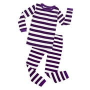 Elowel Boys Girls Purple and White Stripe 2 Piece Pajama Set 100% Cotton Size 12 M-12 Years