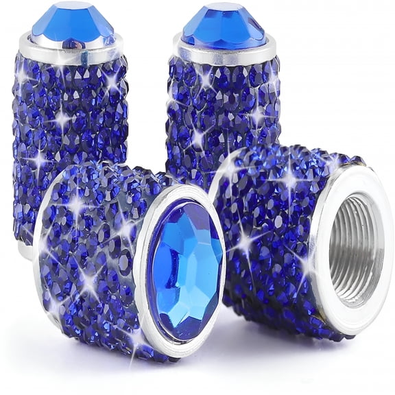 LADYGYM Car Wheel Tire Valve Caps,4 Pcs Bling Tire Valve Caps,Crystal Tire Caps Shinny Rhinestone for Women,Universal Car Dustproof Tire Valve Caps for Cars,Trucks,Suv and Motorcycles (Blue)