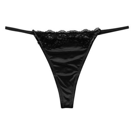 BUYISI Women Sexy Lingeries Lace Satin Panties T Pants Briefs G-String Thong Underwear  XL Black