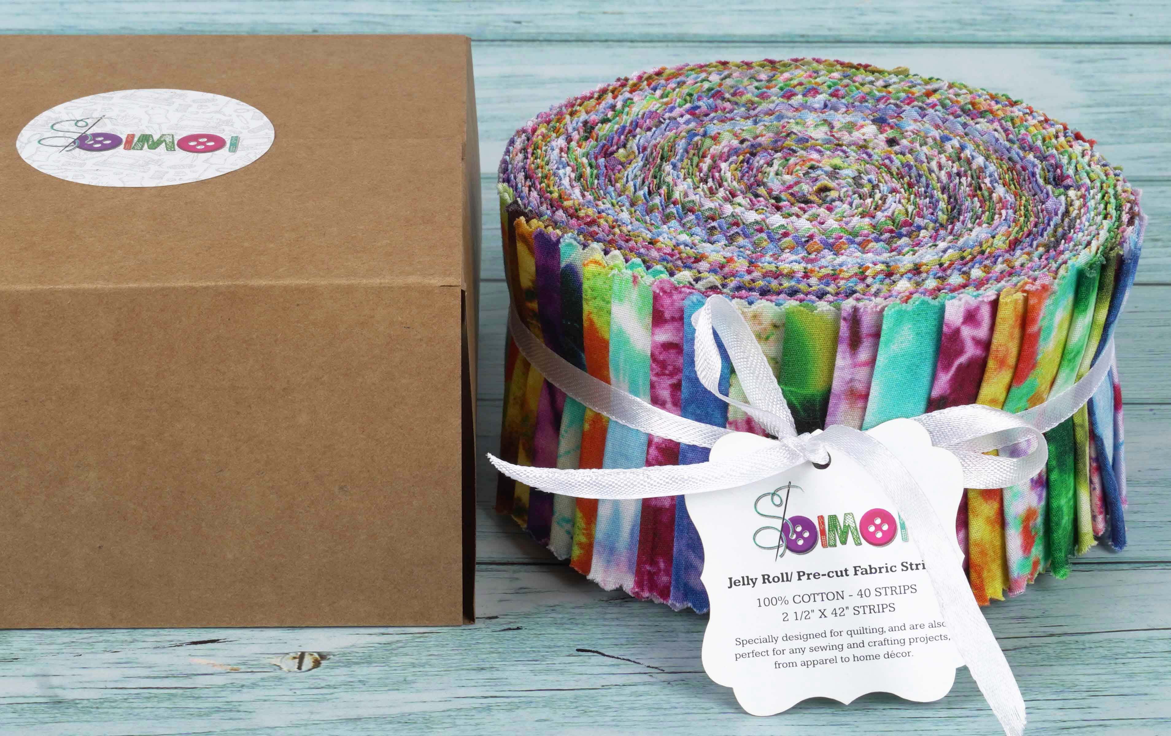 Soimoi 40Pcs Tie Dye Print Cotton Precut Fabrics For Quilting Craft Strips 2.5x42inches Jelly Roll - Multicolor