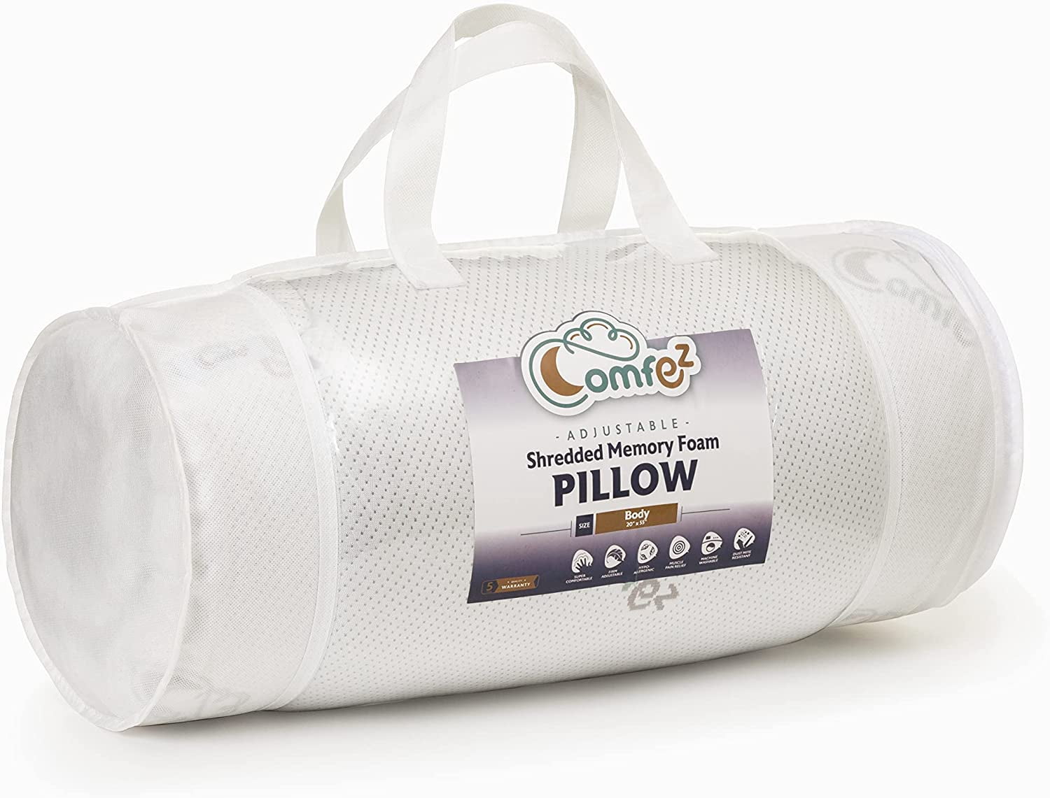 Comfez Shredded Memory Foam Body Pillow, 20"x55", Cooling Bamboo Cover, Adjustable Thickness