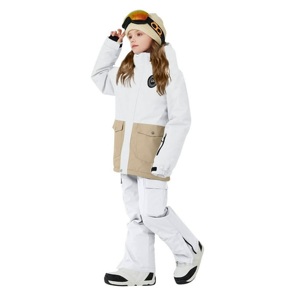 SGFCWSX Teens Girls Waterproof Ski Suits Set Insulated Snow Jacket and Pants Outfit for Winter Snowboarding and Skiing Khaki Size 13-14 Years
