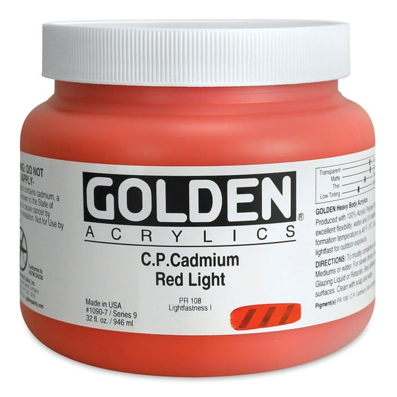 Golden Heavy Body Artist Acrylics - Cadmium Red Light, 32 oz Jar