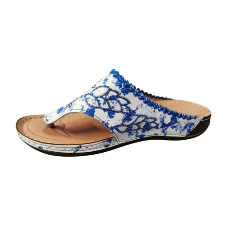 

Follure Girl women s casual shoes Summer Flip Flops Fashion Flower Causal Wedges Embroidery Women Shoes Blue 38