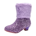 thumbnail image 5 of Girls Snow Boots Fashion Splice Glitter Sequin Plush Kitten Heel Princess Dress Winter Booties Casual Nonslip Side Zipper Furry Lined Warm Ankle Boots 12.5 Little Kid Purple, 5 of 5