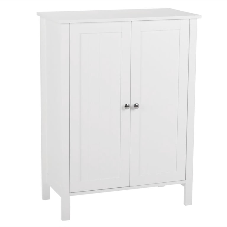 ZENY White Wooden 2-Door Bathroom Cabinet with 3 Shelves photo 8