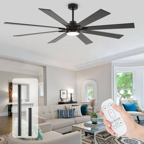 72 inch Outdoor Ceiling Fans for Patios, 8 Blades Modern Black Large Airflow Industrial Ceiling Fan