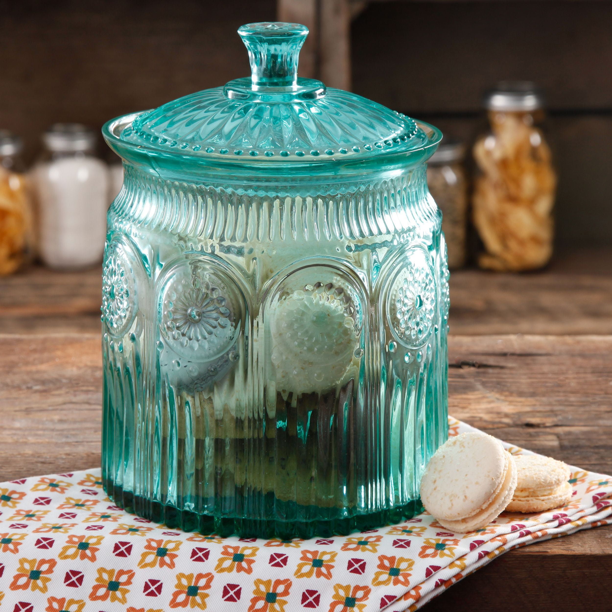 MyGift Turquoise Vintage Ceramic Kitchen Flour Canister / Cookie Jar w/ Abstract Star Design & Bird Topped Lid