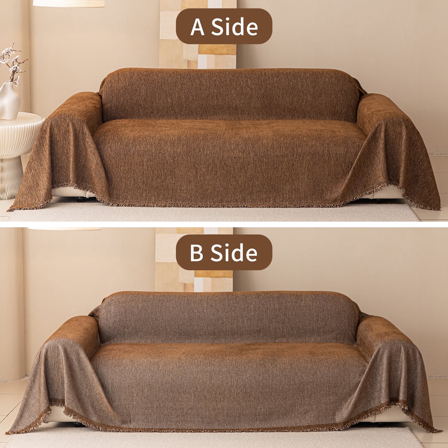 Smuge Sofa Cover, Sectional Couch Cover Protector Slipcover for 3 Cushion Couch L Shape Sofa towel Throw Sofa Loveseat Cover for Pets Dogs Cats (71"x 134", Dark Coffe)