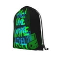 thumbnail image 2 of XMXT Waterproof Gym Bag, Game Mode Slogan Green Prints Drawstring Backpack for Men, s Black, 2 of 8