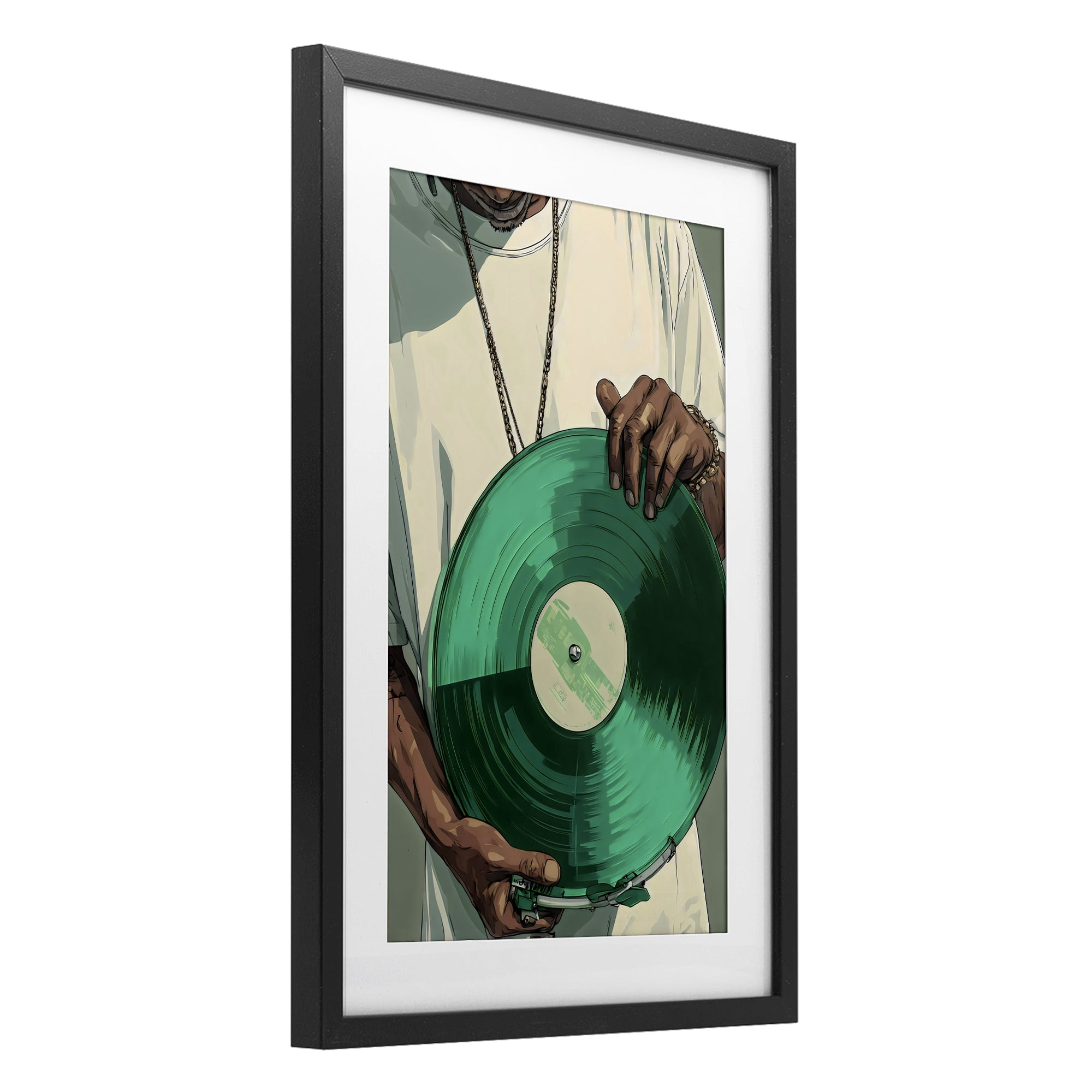 Stupell Industries Green Vinyl Record Portrait Black Framed Print Under Glass, design by Franklyn Gregory