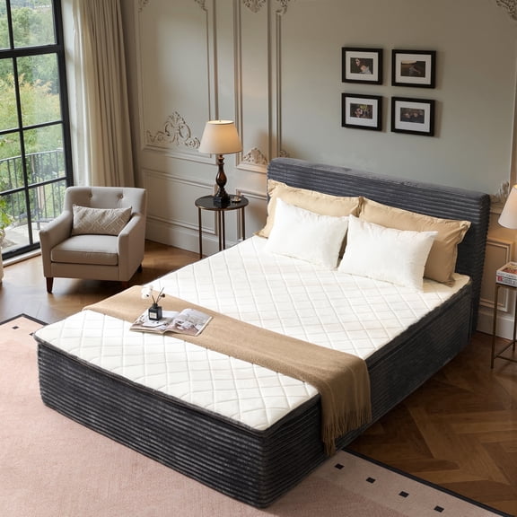 XIZZI Queen Size Cloud Bed,2-in-1 Bed Integrated Bed Frame and Mattress, Compressed Platform Bed with Breathable and Noise-Free Mattress for Deep Sleep, No Assembly Gray