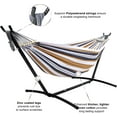 thumbnail image 2 of SZHLUX Double Hammock with Stand Included 450lb Capacity Steel Stand, Premium Carry Bag Included and Two Anti Roll Balance Beam, Portable Hammock with Stand for Backyard, Camping,Garden Brown Stripes, 2 of 8