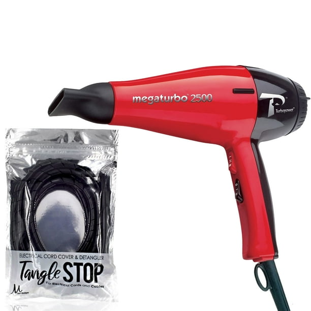 Bundle 2 (1) Turbo Power Megaturbo 2500 Hair Dryer Red and (1) Tangle