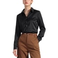 thumbnail image 1 of CAMISA DE OFICINA CHIC PARA MUJERES INSPIRADA, CON CUELLO EN V, BOTONES, MANGA LARGA, BLUSA DE CHIFFON, TALLA S, NEGRA, 1 of 6
