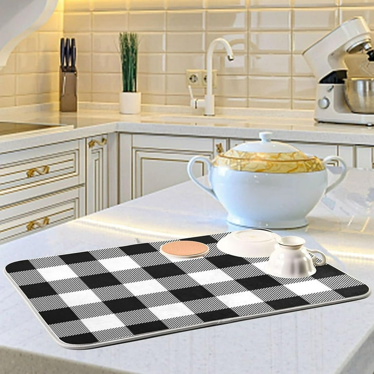 Dish Drying Mat for Kitchen Counter 18x24 Inch White and Black Buffalo  Plaid Drying Mat Buffalo Check Dish Mat Drainer Rack Mats Fast Dry Bottles Dish  Dry Pad Protector Kitchen Accessories 