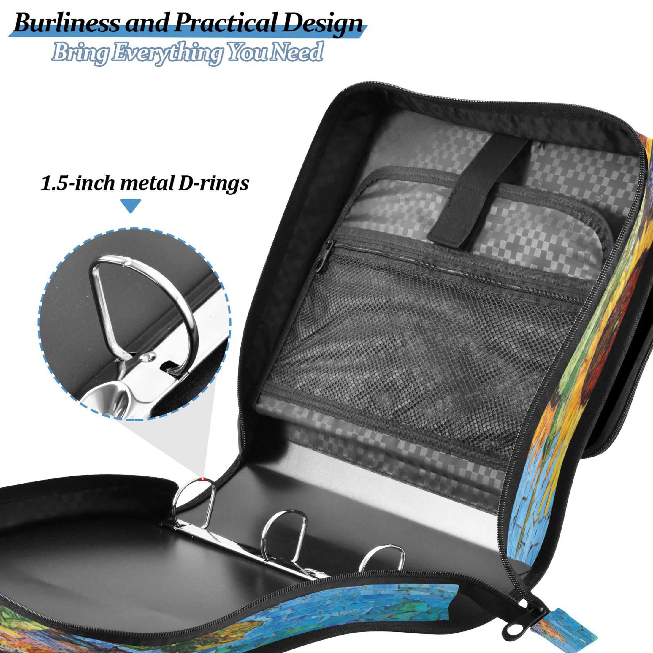 YAZAOO Zipper Binder trapper keeper Documents Organized Design Bold Bouquet in Blissful Blue Printed