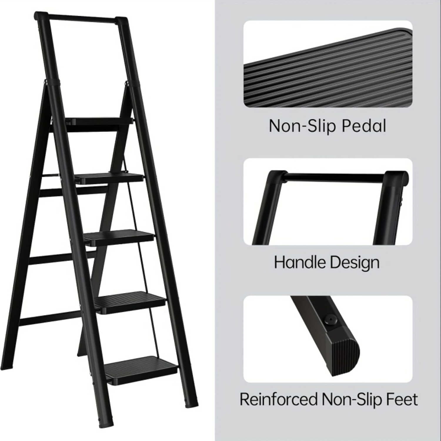 step stool 5step ladder with anti slip wide pedals lightweight easy to carry handle folding multi purpose steel ladder suitable for home and office use