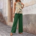 thumbnail image 3 of VIWORLD Women's Printed 2-Piece Outfit Sleeveless Halter Top Wide Leg Trousers Set Summer Casual Streetwear Green A，M, 3 of 6