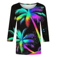 thumbnail image 5 of ZQUUVOU Women's T-Shirts Casual Boho Printed Crew Neck 3/4 Sleeve Summer Beach Tops(E-Black,XL), 5 of 5