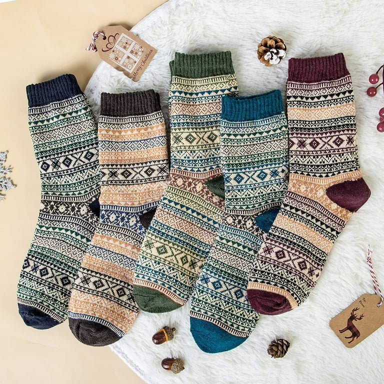 Loritta 5 Pairs Wool Socks for Women Gifts Winter Warm Thick Knit Cabin  Cozy Cre