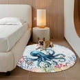 thumbnail image 3 of Sea Octopus Round Living Room Rugs 7 ft, Vintage Watercolor Ocean Animals Colorful Corals Seaweed Blue Washable Area Rug with Non-Slip Sturdy Edge Binding Round Carpet for Kitchen Office Bedroom, 3 of 9